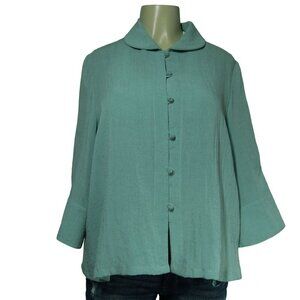 FRIDAZE 100% LINEN Blue LAGENLOOK Asian Coastal Boho Flowy Career Jacket S